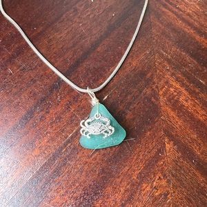 Seaglass crab charm necklace